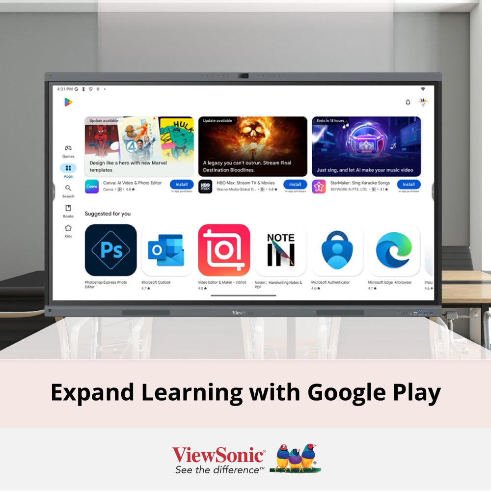 ViewSonic 65" ViewBoard® IN6521C-1C Enterprise Device Licensing Agreement (EDLA) Certified 4K Interactive Display