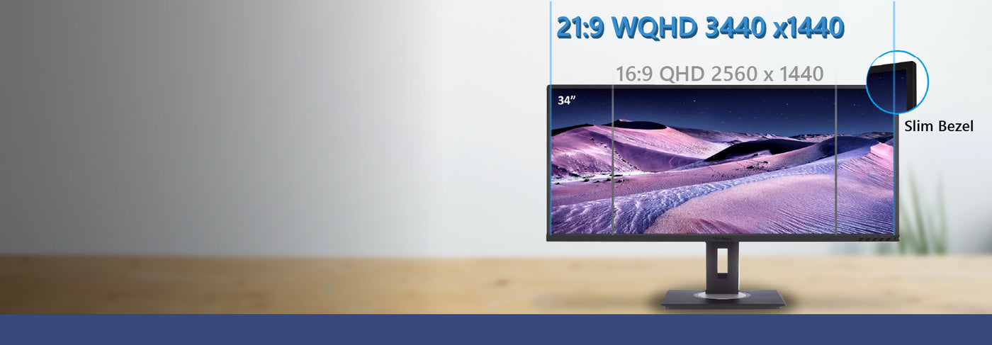 ViewSonic Store Singapore - 34" (VG3448) Wide QHD monitor with USB-C for a wider setup, and pan-tilt-rotate for maximum comfort and ease of use - Buy now