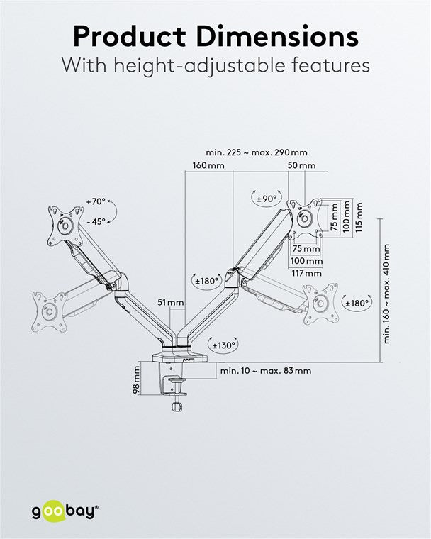 GOOBAY Double Monitor Mount with Gas Spring (17-32 Inch)