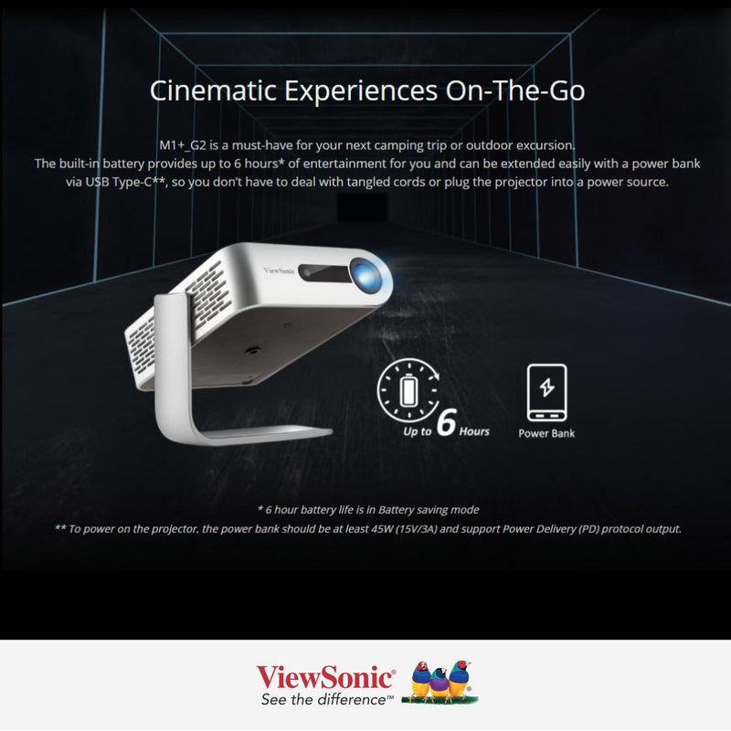 ViewSonic M1+_G2 Smart LED Portable Projector - 854 x 480, 1.2 Throw