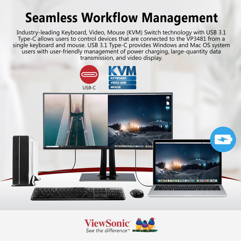 ViewSonic VP3481 34" 100% sRGB Ergonomic Monitor 3440 x 1440, 100 Hz