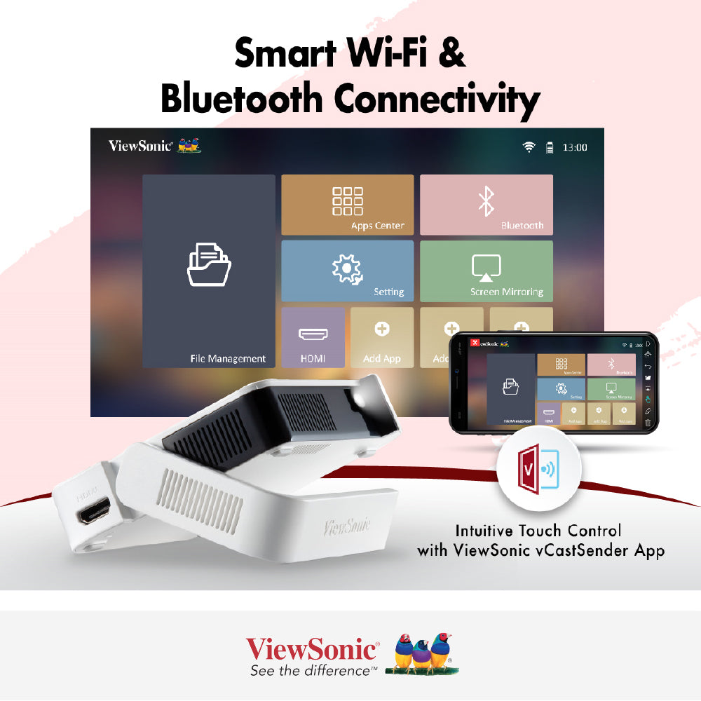 ViewSonic M1 Mini Plus Smart LED Portable Pocket Projector 854 x 480