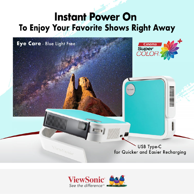 ViewSonic M1 Mini Plus Smart LED Portable Pocket Projector 854 x 480